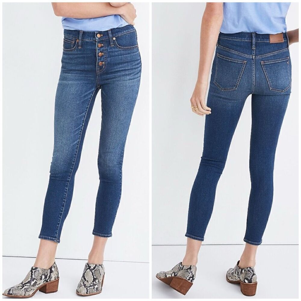 Madewell 9" Mid-Rise Skinny Crop Jeans Button-Front Tencell Denim Edition Sz 24